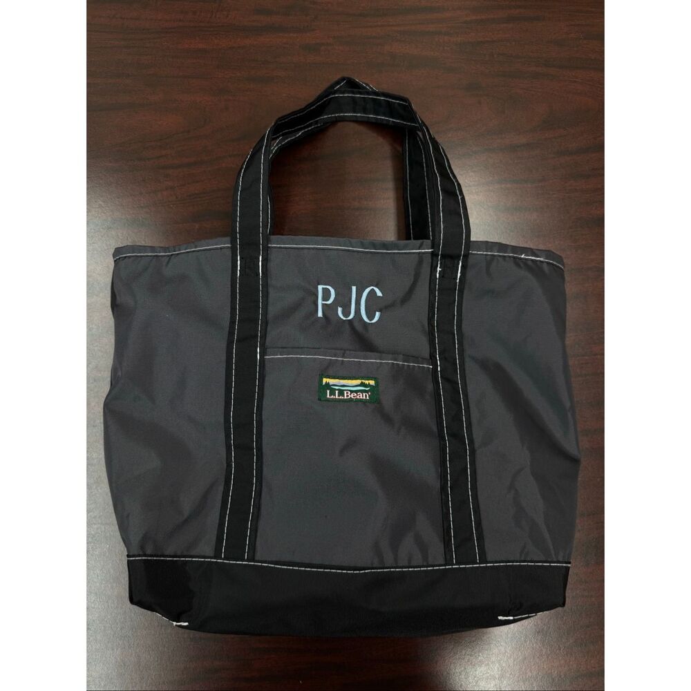 L.L. Bean Granite/Black Everyday Lightweight Tote Bag with PJC Blue Initials